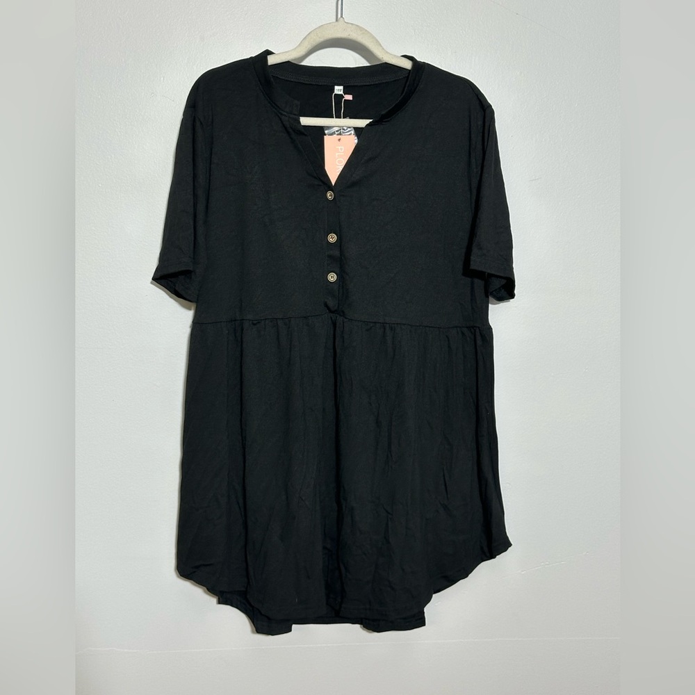 NWT Ploknrd Women's 18W Black Henley V-Neck Tunic Top Or Mini Dress